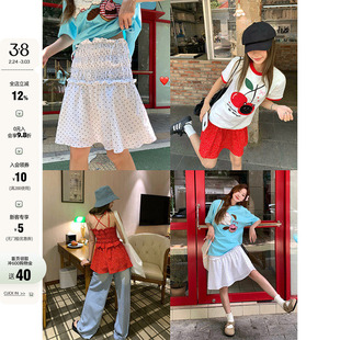 【现货】CCKOK 小波点荷叶边两穿背心中裙夏季小众抽绳a字半身裙