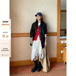 法式 复古小众设计杏色中长裙 不规则雪纺半身裙2026春夏新款 CCKOK