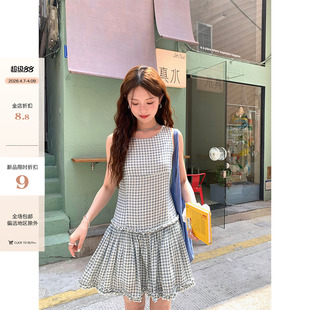 CCKOK 小格纹立体花边背心连衣裙 0407