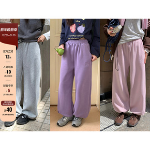 现货 阔腿直筒高腰束脚裤 简约字母刺绣纯色卫裤 新款 女 2025秋季