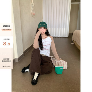 CCKOK 早春夏韩系通勤穿搭字母印花拼色插肩袖 长袖 T恤女 2026新品