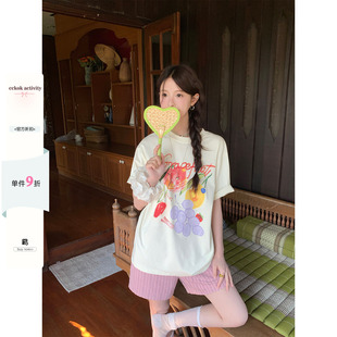 CCKOK水果印花宽松短袖2026夏季新款棉休闲舒适小众设计T恤女