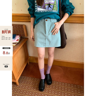 小众设计减龄a字半身裙 CCKOK淡人色系纯色灯芯绒短裙秋季 现货
