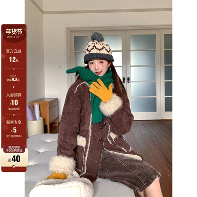 CCKOK  冬季新品韩系穿搭气质通勤 深棕色皮毛一体中长款连帽外套