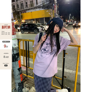 100%棉显瘦甜酷休闲美式 新款 T恤女 2026夏季 CCKOK字母印花宽松短袖