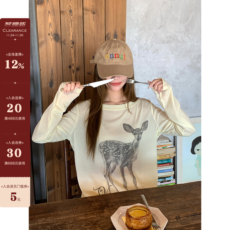 CCKOK素描小鹿印花透感罩衫