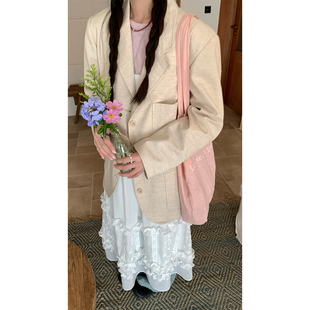 CCKOK春夏新品 燕麦杏30%亚麻春款 休闲西装 女 韩女系通勤穿搭