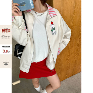 棒球服秋季 苹果西高地条纹拼接美式 CCKOK 小众夹克外套女 现货