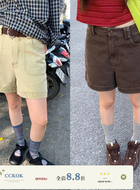 CCKOK 洗褪超柔质感棉休闲短裤2026春夏新款直筒阔腿五分裤女