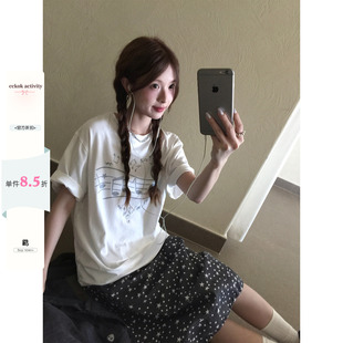 CCKOK 音符印花宽松T恤2026夏季新款复古设计小众休闲舒适短袖女