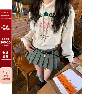 【现货】CCKOK 设计感格纹宽松卫衣2023新款女秋复古撞色字母插袖