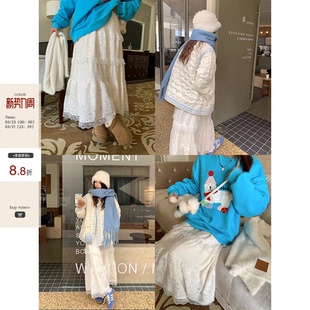 a字显瘦小众半身裙女 新款 CCKOK 蕾丝毛绒感半身蛋糕长裙2025秋季