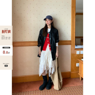 复古小众设计杏色中长裙 法式 CCKOK 不规则雪纺半身裙2026春夏新款