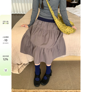 CCKOK 2026早春新品韩系通勤 穿搭灰褐色拼接半身中长款裙女