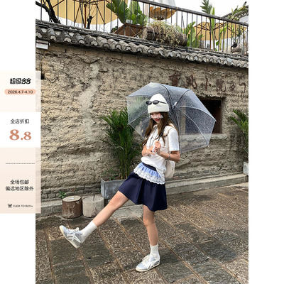 【现货】CCKOK 格纹蕾丝边拼接伞裙短裙夏季港风减龄a字半身裙