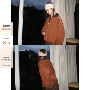CCKOK 秋冬韩系少女风保暖羔毛翻领灯芯绒外套女上衣 现货