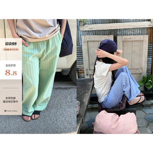 春夏新款 现货 肌理感竖条纹休闲宽松长裤 女 100%棉小众阔腿裤