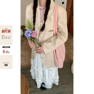 休闲西装 燕麦杏30%亚麻春款 女 韩女系通勤穿搭 CCKOK春夏新品