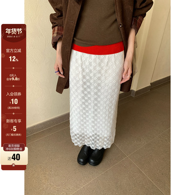 CCKOK 2026春季新品韩系通勤 穿搭温柔风 蕾丝花花半身长裙女