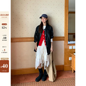 复古小众设计杏色中长裙 新款 不规则雪纺半身裙2025秋季 法式 CCKOK