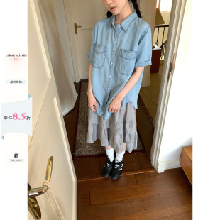 CCKOK 天丝牛仔短袖衬衫2026夏季新款休闲浅蓝色亲肤宽松外套女
