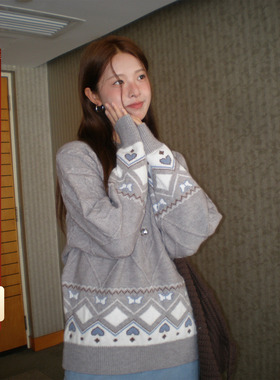 CCKOK 厚实爱心麻花费尔岛毛衣2025秋季新款复古小众套头针织衫女