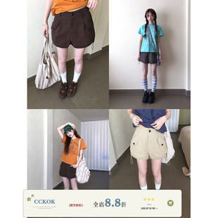 CCKOK 轻亚日系抽绳花苞短裤2026夏季新款休闲阔腿五分裤热裤女