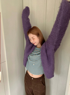 CCKOK 拉毛毛绒纯色针织毛衣开衫2025秋季新款茸感软糯慵懒外套女