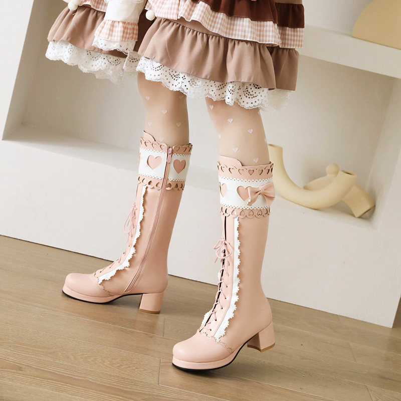 女童靴子2022年秋冬儿童马丁靴小女孩洛丽塔走秀演出长靴高筒高跟