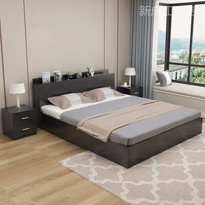 床实木现代简约小户型榻榻米床1.5米床1.8高箱储物床双人床板式床