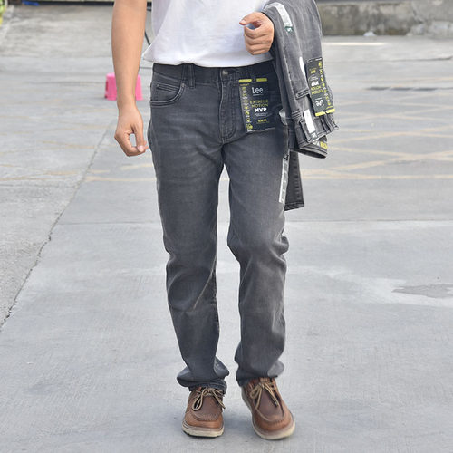 直筒中腰修身牛仔裤高弹力