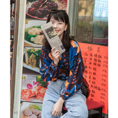 上衣秋 女设计感小众宽松复古港风chic长袖 安小落2019年新款 花衬衫