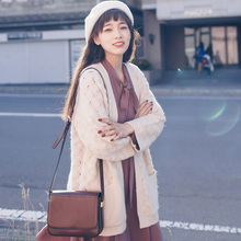 宽松外穿薄外搭上衣中长款 安小落针织开衫 新款 女2021春季 毛衣外套