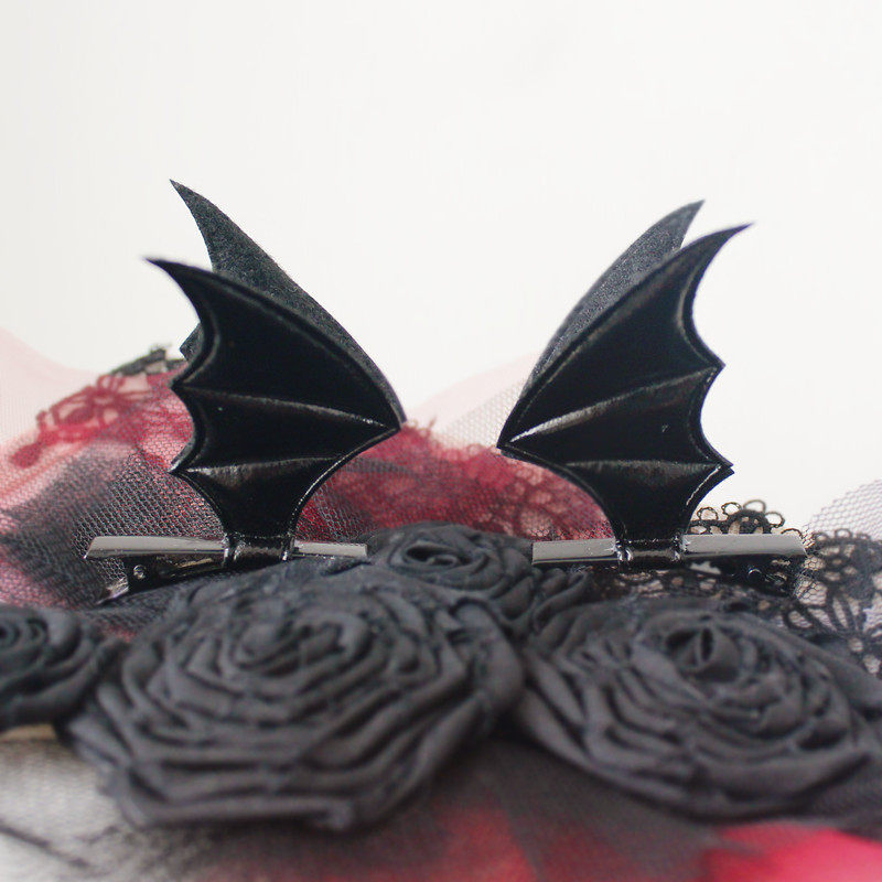 lolita硬妹风暗黑恶魔翅膀对夹 蝙蝠翅膀边夹 朋克风机车少女发饰