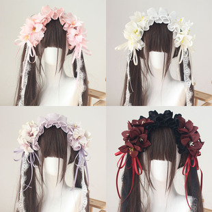 原创百合花朵发带lolita手作小物汉洋折衷汉服洛丽塔头饰茶会发饰