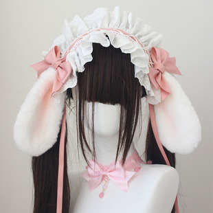 原创手作多色可爱垂耳兔发带棉布蕾丝Lolita百搭软妹少女LO娘头饰
