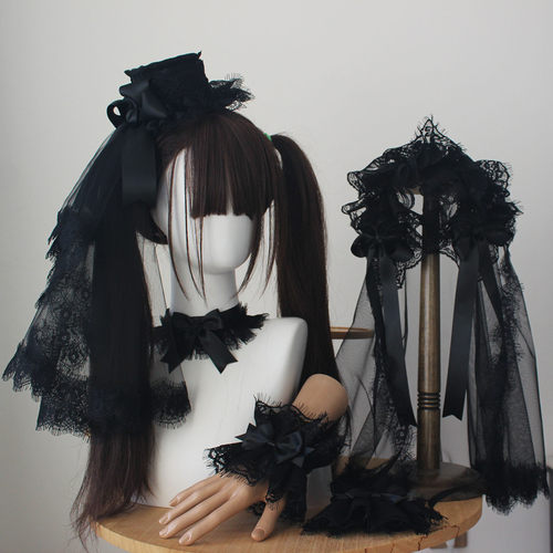 黑色Lolita头纱发带小礼帽发饰
