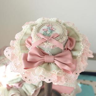手作四时花粉绿小礼帽 华丽多层蕾丝精致lolita小物洛丽塔帽子