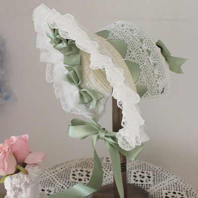 原创设计华丽蕾丝蝴蝶结百搭lolita帽cla系少女Bonnet扁帽波奈特