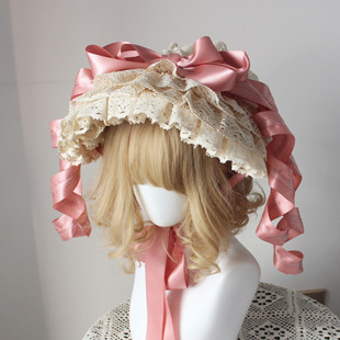 原创手作lolita古董doll感娃娃棉蕾丝波奈特可爱卷卷BNT发带发饰