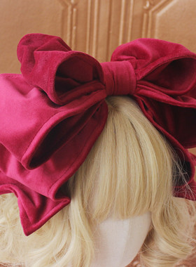 原创手作高品质 绒面超大蝴蝶结发箍KC洛丽塔发饰 复古lolita小物