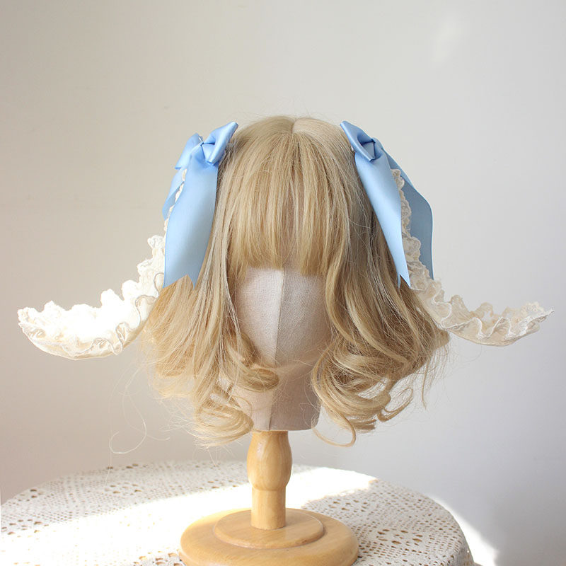小佩蒂头饰少女手作垂耳兔棉布蕾丝兔耳边夹lolita小兔长耳朵发饰