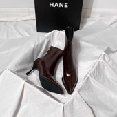 棕色短靴女高跟2025秋冬新款 小踝靴细跟后拉链弹力尖头瘦瘦靴 法式