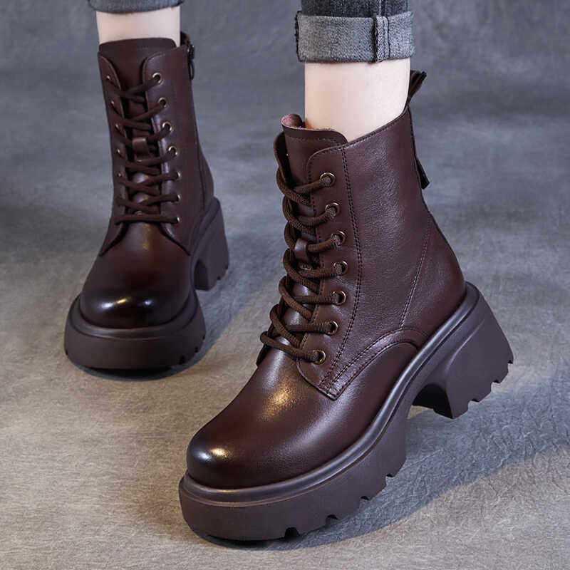 真皮马丁靴女冬季厚底增高短靴