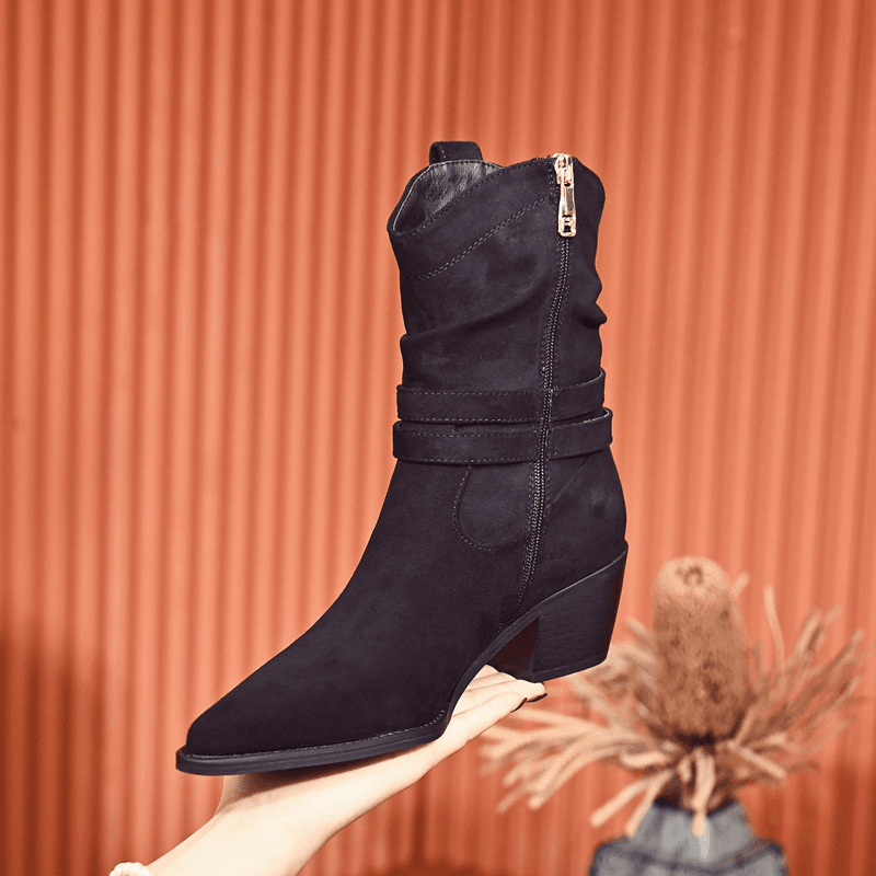 银泰百货高跟短靴女西部牛仔靴