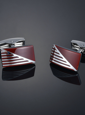 红色斜边条纹袖钉 男士法式长袖衬衫袖钉 男士衬衣配饰Cufflink