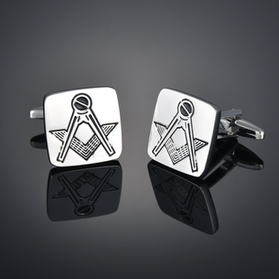高品质法式男士袖扣袖口银色共济会规尺个性袖钉cufflinks