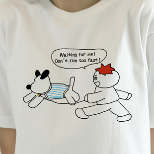 遛狗跑太快怎么办？｜插画师合作款 ｜250克纯棉T恤在宇间工作室