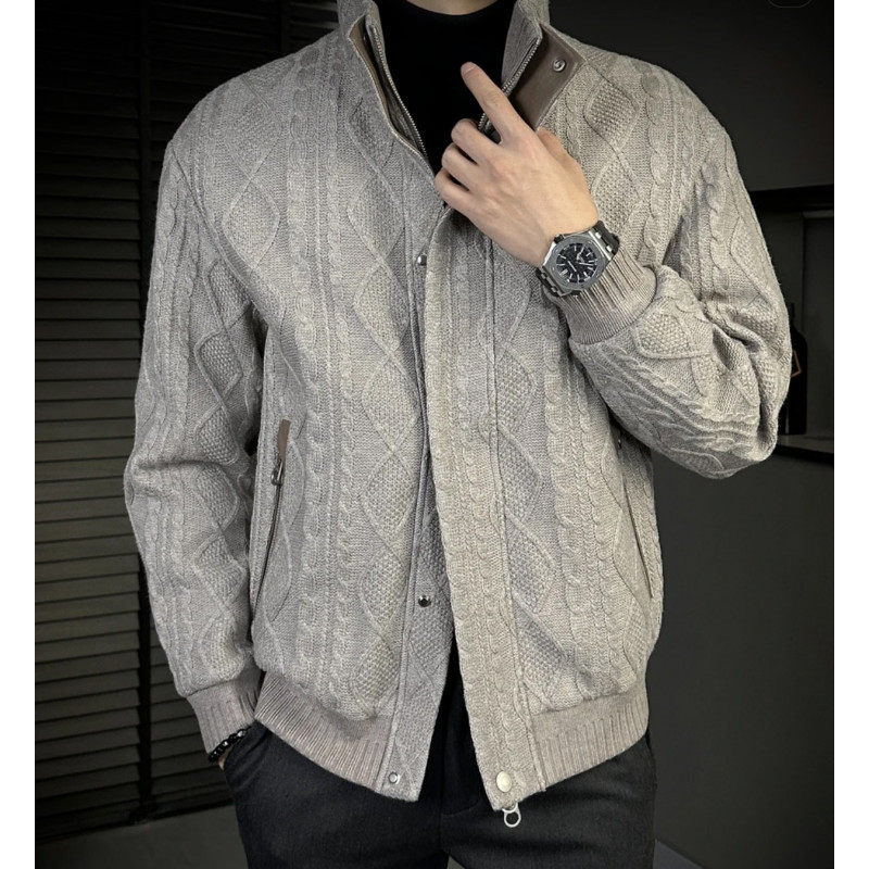 欧货轻奢棉衣男立领夹棉针织外套冬季加厚保暖麻花纹理高级感棉服