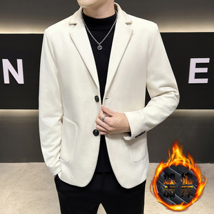 修身 极简风休闲加棉加厚毛呢西服外套男士 单西保暖夹克 秋冬季 韩版
